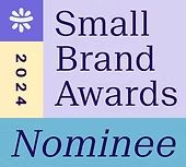 2024 Small Brand Awards nominee logo with purple, yellow, and blue colors.